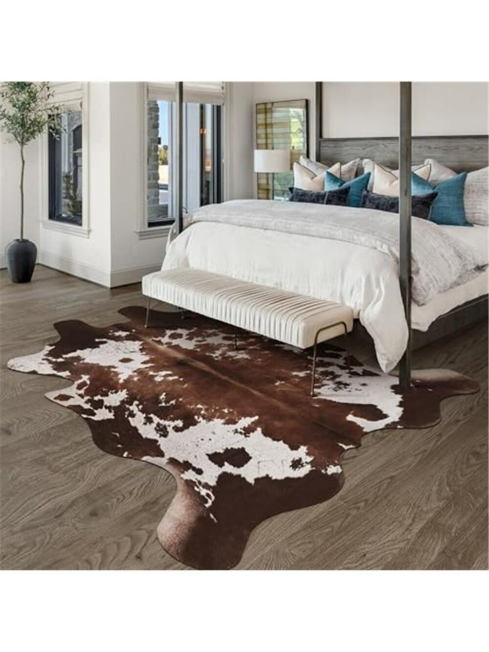 Cow Hide Faux Cowhide Rug: Cow Print Rug for Living Room Bedroom 4.6x5.2 Feet - Picture 5 of 7